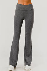 Wholesale Womens High Waist french Terry Flare Pants - Heather Charcoal