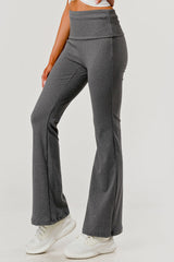 Wholesale Womens Pillowy Soft Fold Over High Waist Flare Pants - Heather Gray