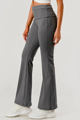 Wholesale Womens Pillowy Soft Fold Over High Waist Flare Pants - Heather Gray