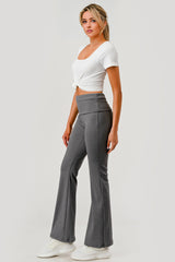 Wholesale Womens Pillowy Soft Fold Over High Waist Flare Pants - Heather Gray