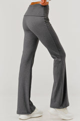 Wholesale Womens Pillowy Soft Fold Over High Waist Flare Pants - Heather Gray