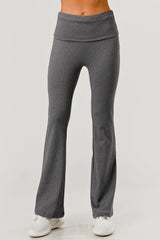 Wholesale Womens Pillowy Soft Fold Over High Waist Flare Pants - Heather Gray