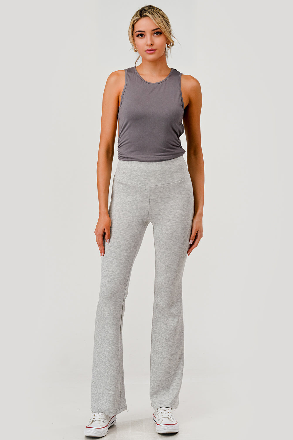 Wholesale Womens High Rise Buttery Soft Flare Pants - Light Heather Gray