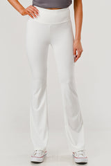 Wholesale Womens High Waist Soft Brushed Stretch Knit Flare Pants - White