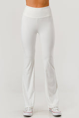 Wholesale Womens High Waist Soft Brushed Stretch Knit Flare Pants - White