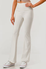 Wholesale Womens Pillowy Soft Fold Over High Waist Flare Pants - Sand