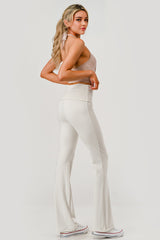 Wholesale Womens Pillowy Soft Fold Over High Waist Flare Pants - Sand