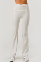 Wholesale Womens Pillowy Soft Fold Over High Waist Flare Pants - Sand