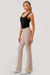 Wholesale Womens Pillowy Soft Fold Over High Waist Flare Pants - Latte