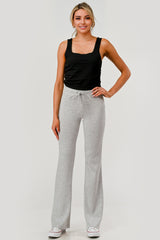 Wholesale Womens Buttery Soft Drawstring Waist Flare Pants - Light Heather Gray