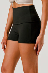 Wholesale Womens Pillowy Soft Fold Over Waist Shorts - Black