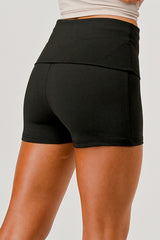 Wholesale Womens Pillowy Soft Fold Over Waist Shorts - Black