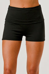 Wholesale Womens Pillowy Soft Fold Over Waist Shorts - Black