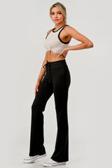 Wholesale Womens Buttery Soft Drawstring Waist Flare Pants - Black