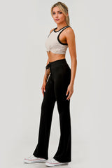 Wholesale Womens Buttery Soft Drawstring Waist Flare Pants - Black