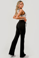 Wholesale Womens Buttery Soft Drawstring Waist Flare Pants - Black