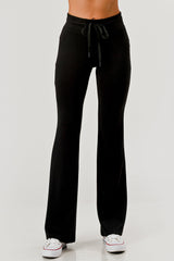 Wholesale Womens Buttery Soft Drawstring Waist Flare Pants - Black