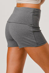 Wholesale Womens Pillowy Soft Fold Over Waist Shorts - Heather Gray