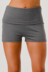 Wholesale Womens Pillowy Soft Fold Over Waist Shorts - Heather Gray