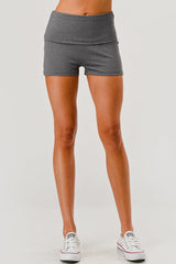 Wholesale Womens Pillowy Soft Fold Over Waist Shorts - Heather Gray