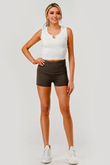 Wholesale Womens Pillowy Soft Fold Over Waist Shorts - Chocolate Brown