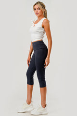 Wholesale Womens Pillowy Soft Fold Over High Waist Capri Leggings - Graphite