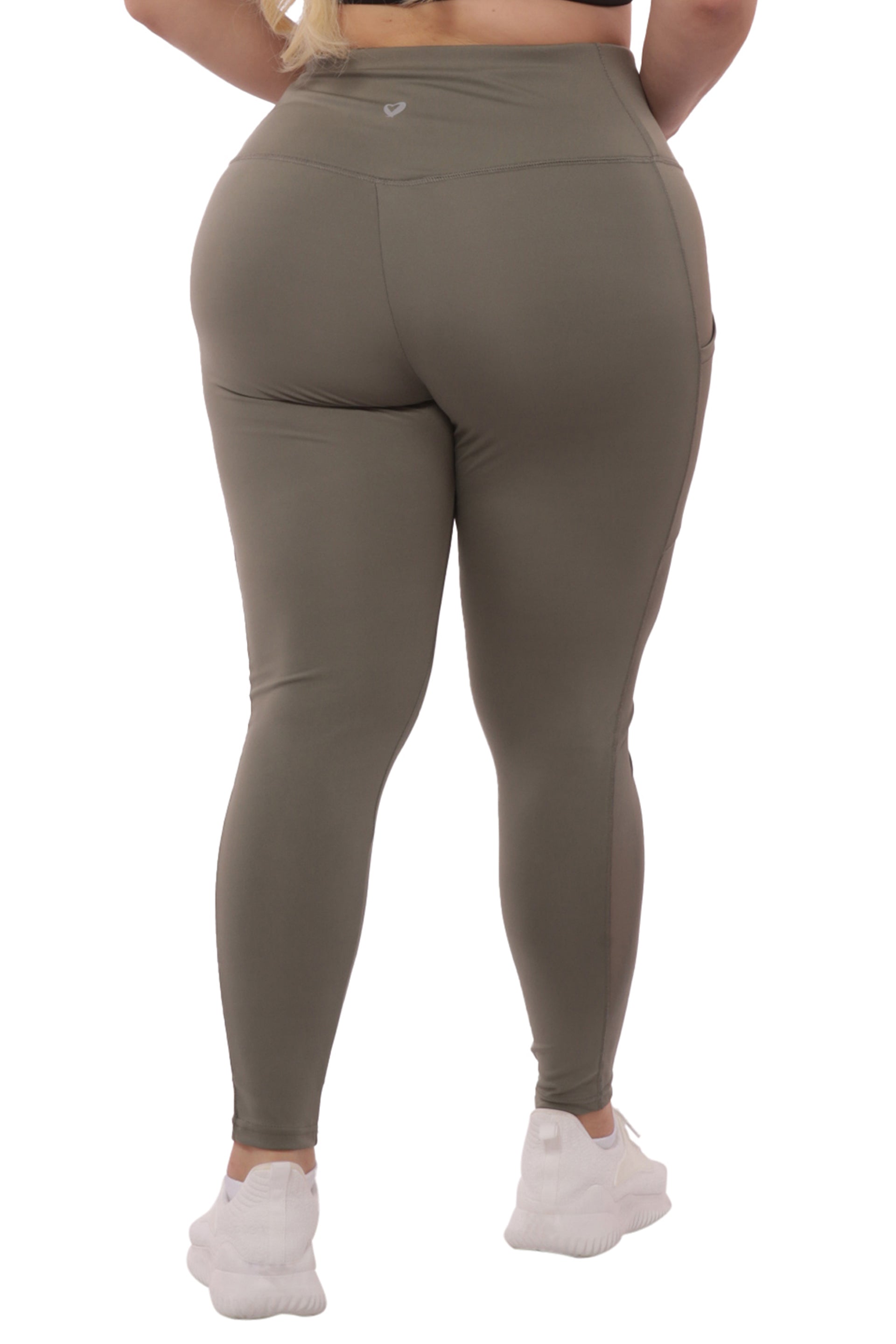 Wholesale Womens Plus Size High Waist Tummy Control Sports Leggings With Side Mesh Pocket Panels - Sage