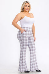 Wholesale Womens Plus Size Tummy Control Butt Sculpting Flare Pants With Pockets - Gray, Pink, White Plaid