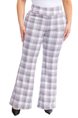 Wholesale Womens Plus Size Tummy Control Butt Sculpting Flare Pants With Pockets - Gray, Pink, White Plaid