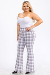 Wholesale Womens Plus Size Tummy Control Butt Sculpting Flare Pants With Pockets - Gray, Pink, White Plaid