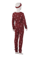 Wholesale Kids Christmas Print Fleece Lined Jumpsuit Onesie Pajamas - Red, Black Plaid Snowflakes