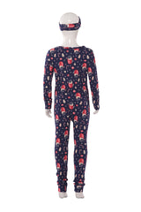 Wholesale Kids Christmas Print Fleece Lined Jumpsuit Onesie Pajamas - Blue & Red