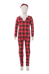 Wholesale Kids Christmas Print Fleece Lined Jumpsuit Onesie Pajamas - Red, Black Plaid