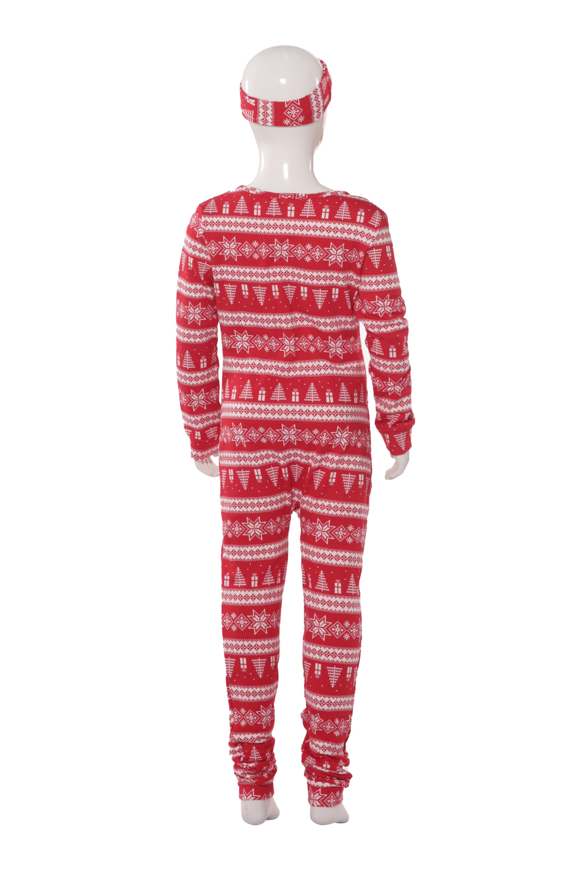 Wholesale Kids Christmas Print Fleece Lined Jumpsuit Onesie Pajamas - Red, White Fair Isle