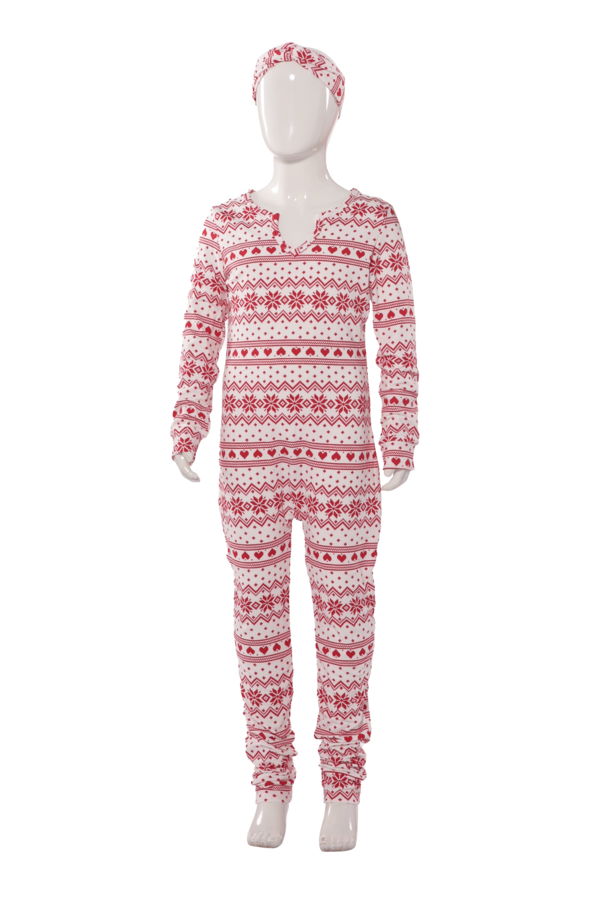 Wholesale Kids Christmas Print Fleece Lined Jumpsuit Onesie Pajamas - White & Red