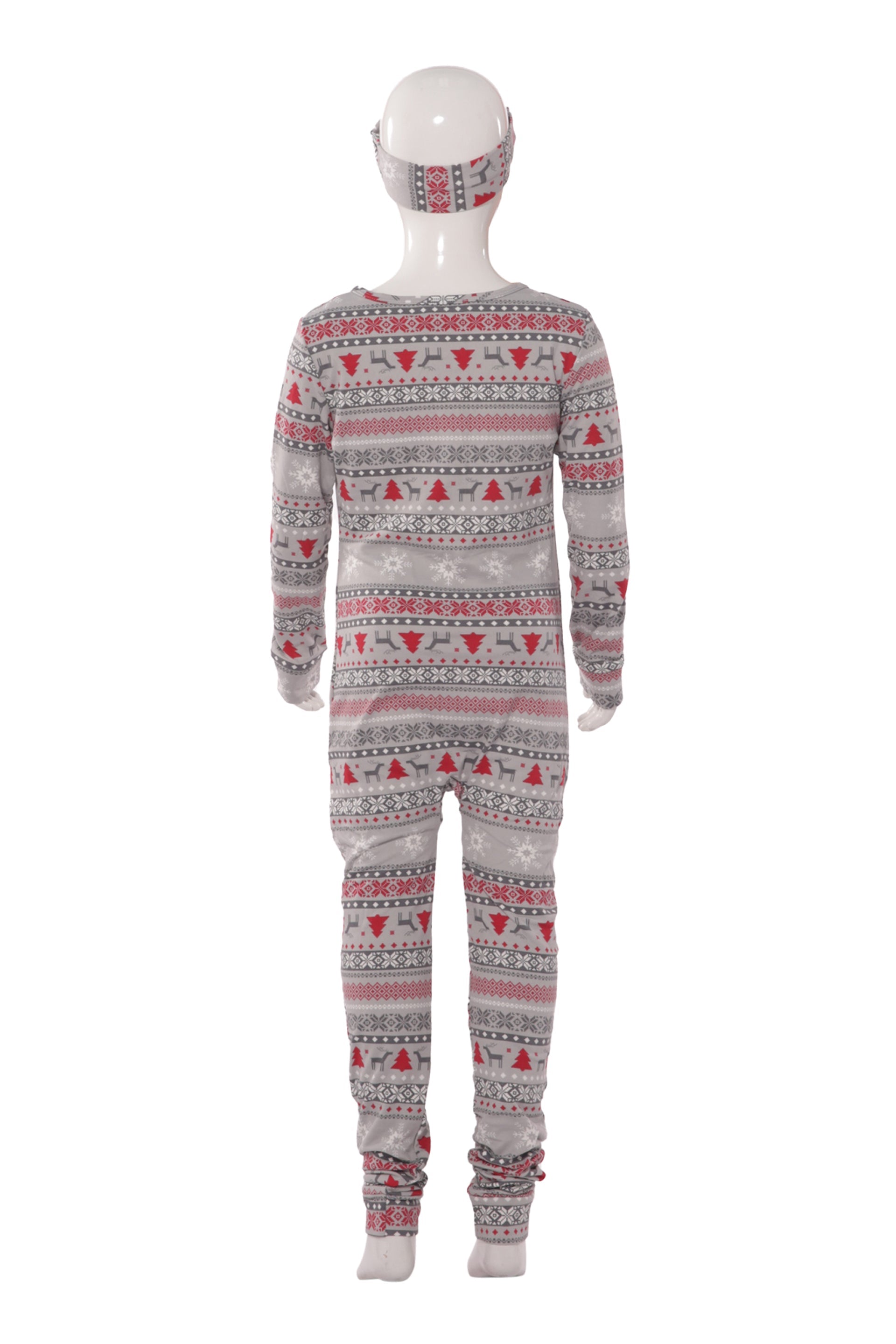 Wholesale Kids Christmas Print Fleece Lined Jumpsuit Onesie Pajamas - Gray & Red