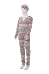 Wholesale Kids Christmas Print Fleece Lined Jumpsuit Onesie Pajamas - Gray & Red