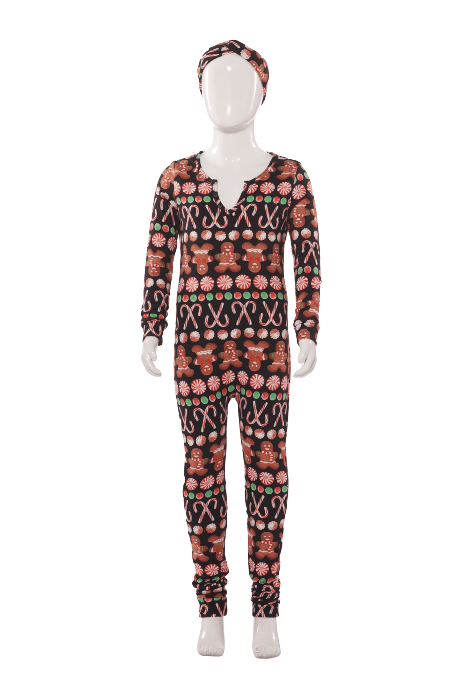 Wholesale Kids Christmas Print Fleece Lined Jumpsuit Onesie Pajamas - Black & Brown