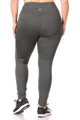 Wholesale Womens Plus Size High Waist Tummy Control Sports Leggings With Side Mesh Pocket Panels - Charcoal