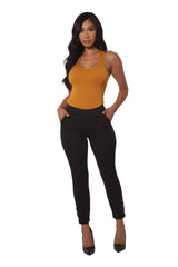 Wholesale Womens Cropped Pants With Side Ankle Button Detail - Black - S&G Apparel