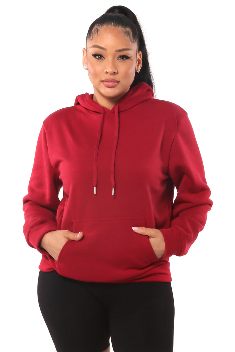 Wholesale Womens Fleece Lined Pull Over Hoodie Sweaters - Burgundy - S&G Apparel
