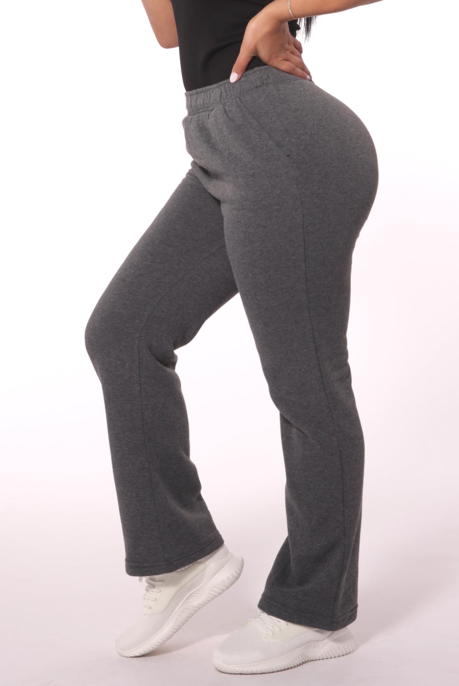 Wholesale Womens Fleece Lined Straight Leg Sweatpants - Dark Heather Grey - S&G Apparel