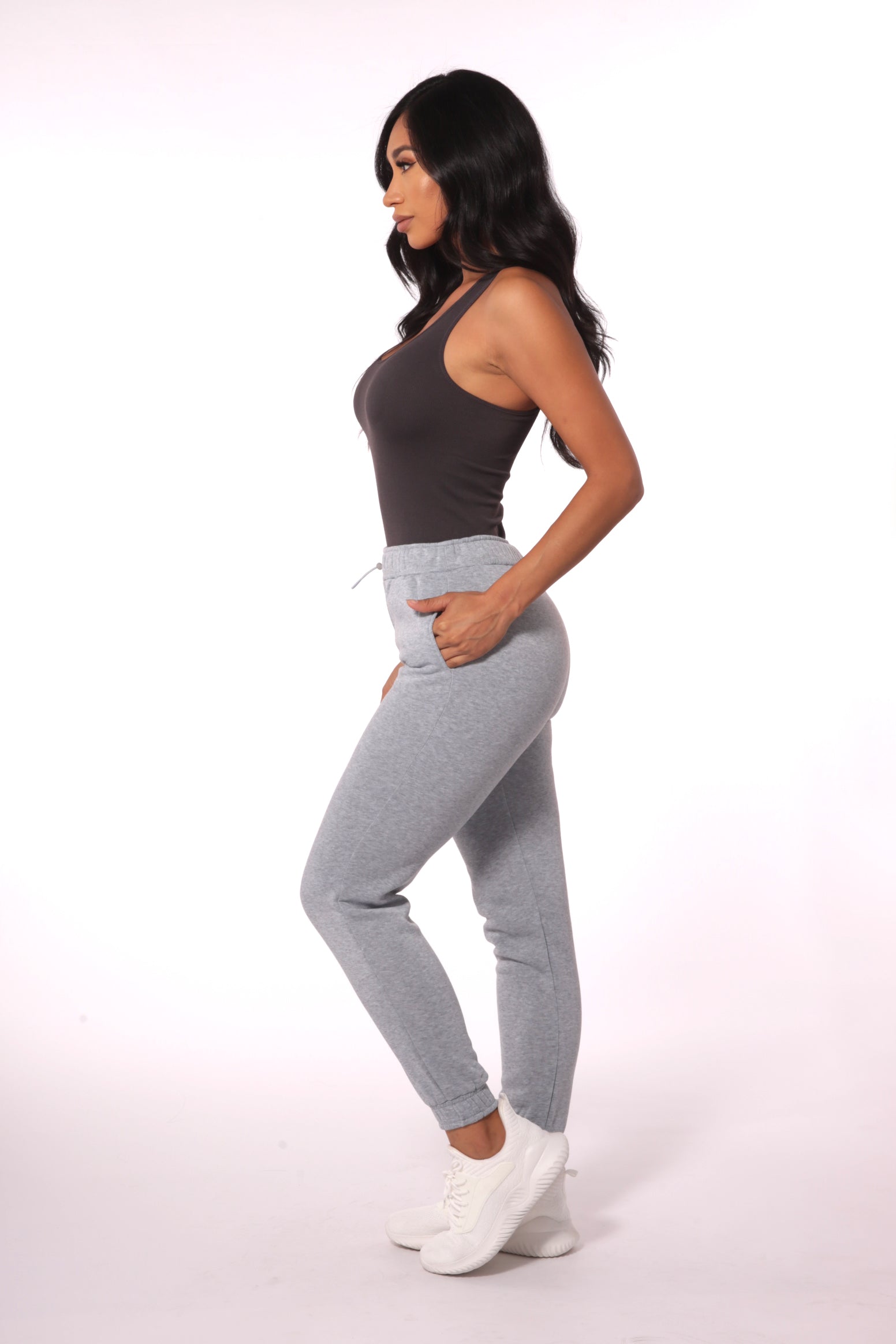 Wholesale Womens Fleece Lined Sweatpants with Bungee Cord Waist - Light Gray - S&G Apparel