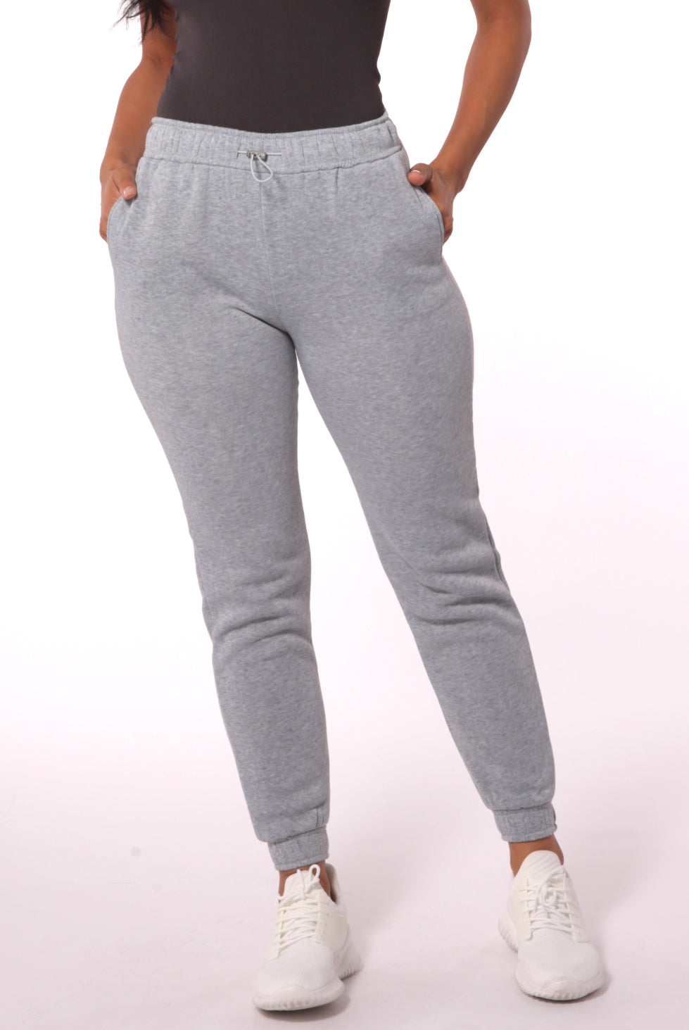 Wholesale Womens Fleece Lined Sweatpants with Bungee Cord Waist - Light Gray - S&G Apparel