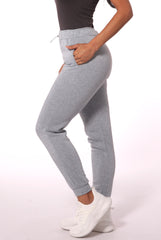 Wholesale Womens Fleece Lined Sweatpants with Bungee Cord Waist - Light Gray - S&G Apparel