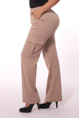 Wholesale Womens High Rise Straight Leg Cargo Pants - Latte - S&G Apparel