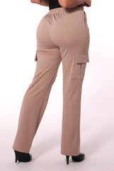 Wholesale Womens High Rise Straight Leg Cargo Pants - Latte - S&G Apparel