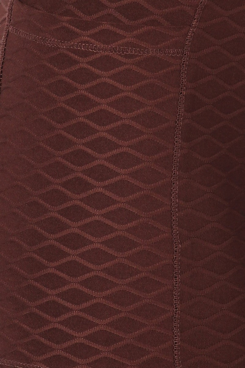 Wholesale Womens High Waist Diamond Honeycomb Textured Butt Scrunch Sports Leggings With Pockets - Chocolate Brown - S&G Apparel