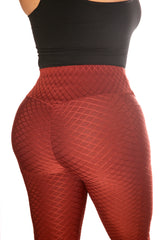 Wholesale Womens High Waist Diamond Honeycomb Textured Butt Scrunch Sports Leggings With Pockets - Firebrick - S&G Apparel