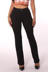 Wholesale Womens High Waist Flare Pants With Front Pleating & Button Waist Detail - Black - S&G Apparel